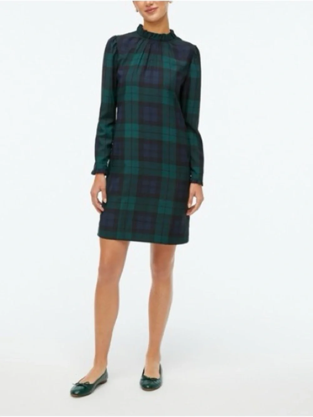 J. Crew Black Watch Plaid Mini Dress Shift Christmas Holiday Preppy Ruffle 8